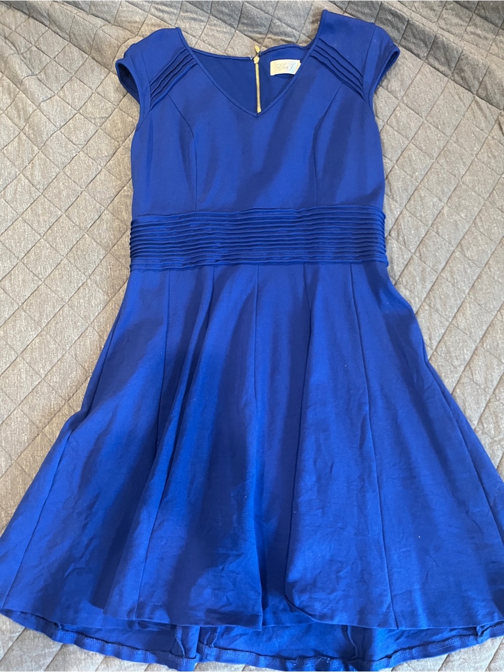 Eliza J Royal Blue Pleated Waist Fit-and-Flare Mini Dress
